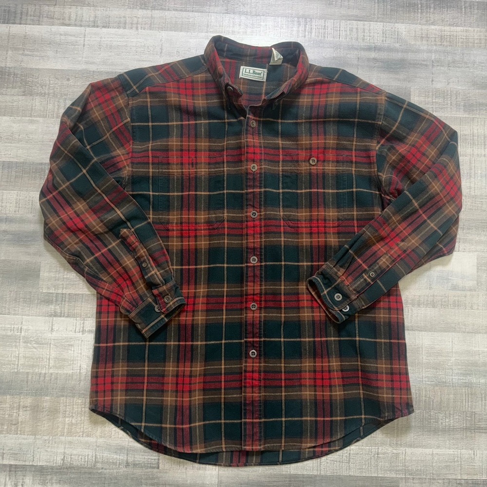 Vintage LL Bean Men's Flannel Button Shirt Long Sleeve Red&Green Plaid Large